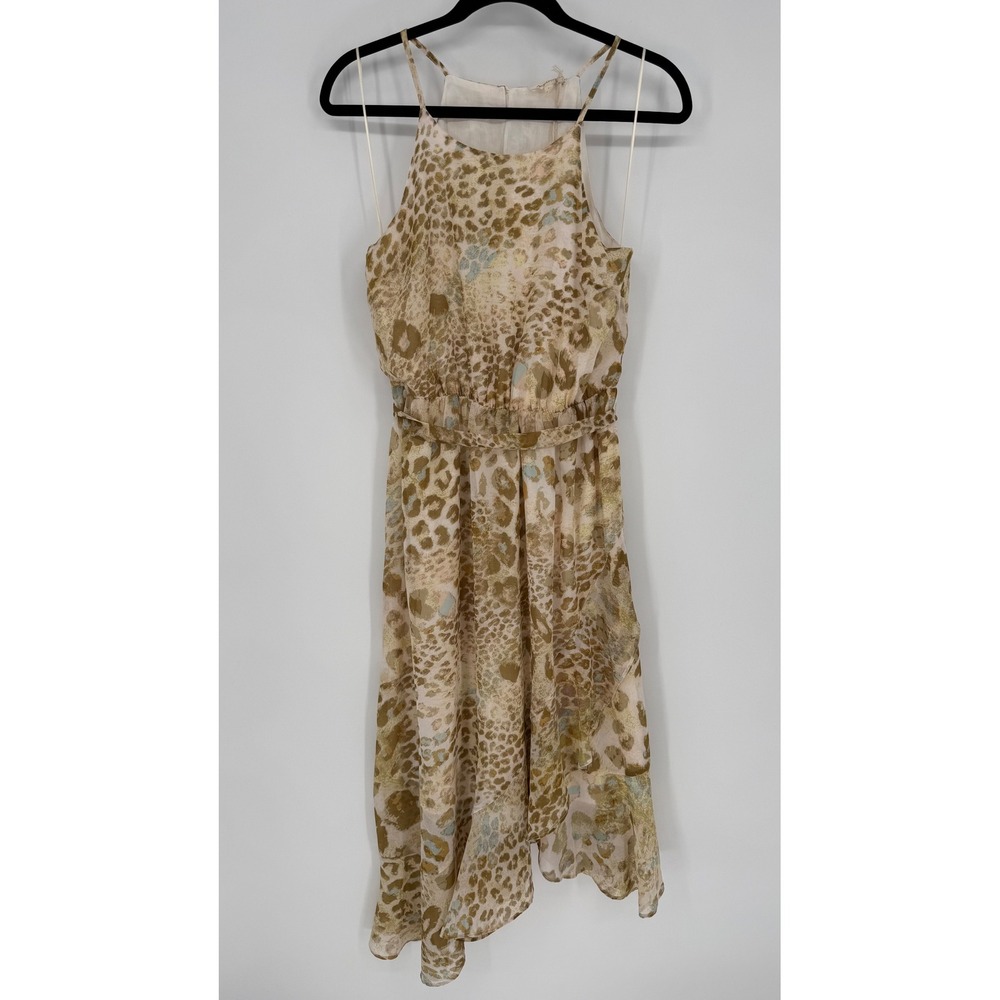 MYSTREE PASTEL‎ LEOPARD PRINT ASYMMETRICAL MIDI DRESS SMALL NWT